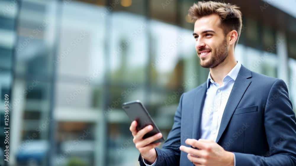Businessman Using Smartphone in City Setting Businessman Using Smartphone in City Setting