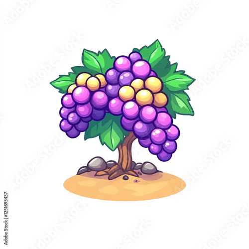 A vibrant illustration of a grapevine tree bursting with colorful clusters of grapes photo