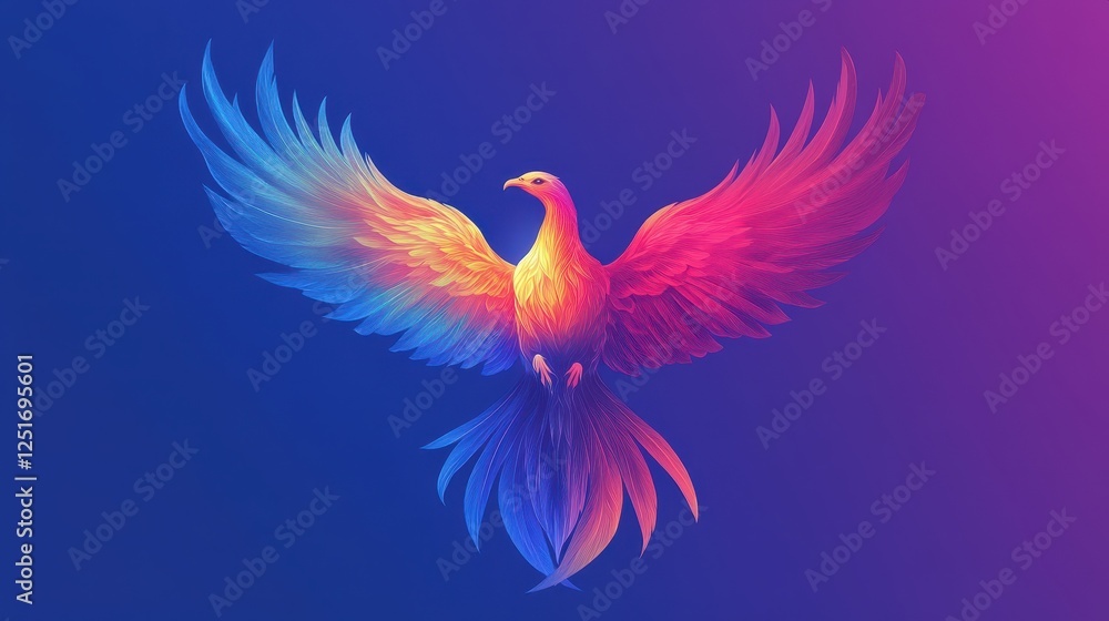 Vibrant phoenix with spread wings against a gradient background Vibrant phoenix with spread wings against a gradient background
