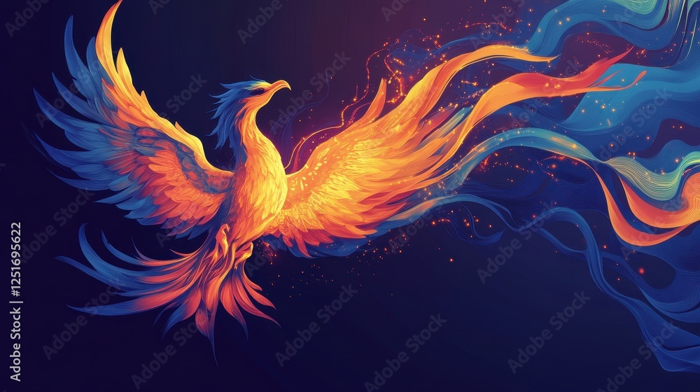 Obraz premium Majestic phoenix soars through the twilight sky with fiery wings