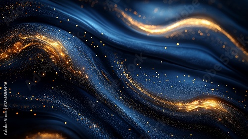 Abstract digital dark wavy background with gold highlights
