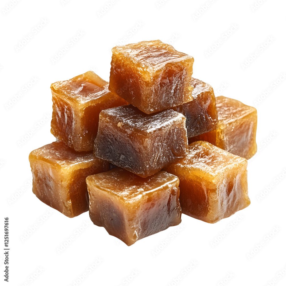 Burnt Sugar Caramel Bites Pile of Sugar Cubes Isolated on Transparent Background Burnt Sugar Caramel Bites Pile of Sugar Cubes Isolated on Transparent Background