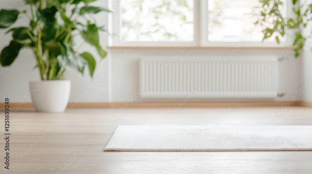 Empty Yoga Mat in Bright Studio Empty Yoga Mat in Bright Studio