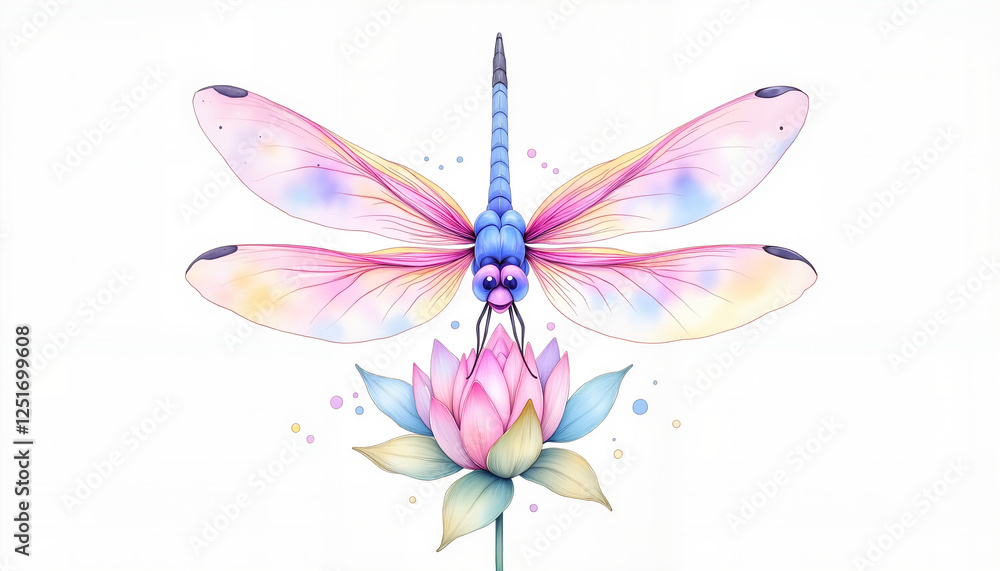 Fototapeta premium Graceful dragonfly hovering above a lotus flower, harmony in nature