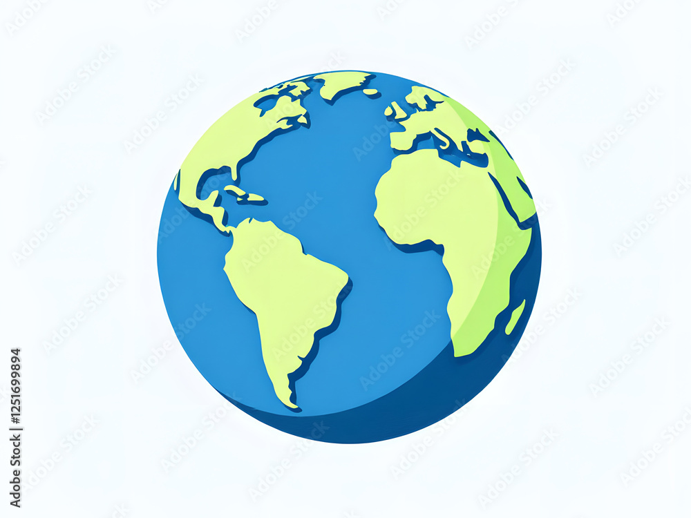 Illustration of Earth with continents in green and oceans in blue on a white background. Illustration of Earth with continents in green and oceans in blue on a white background.