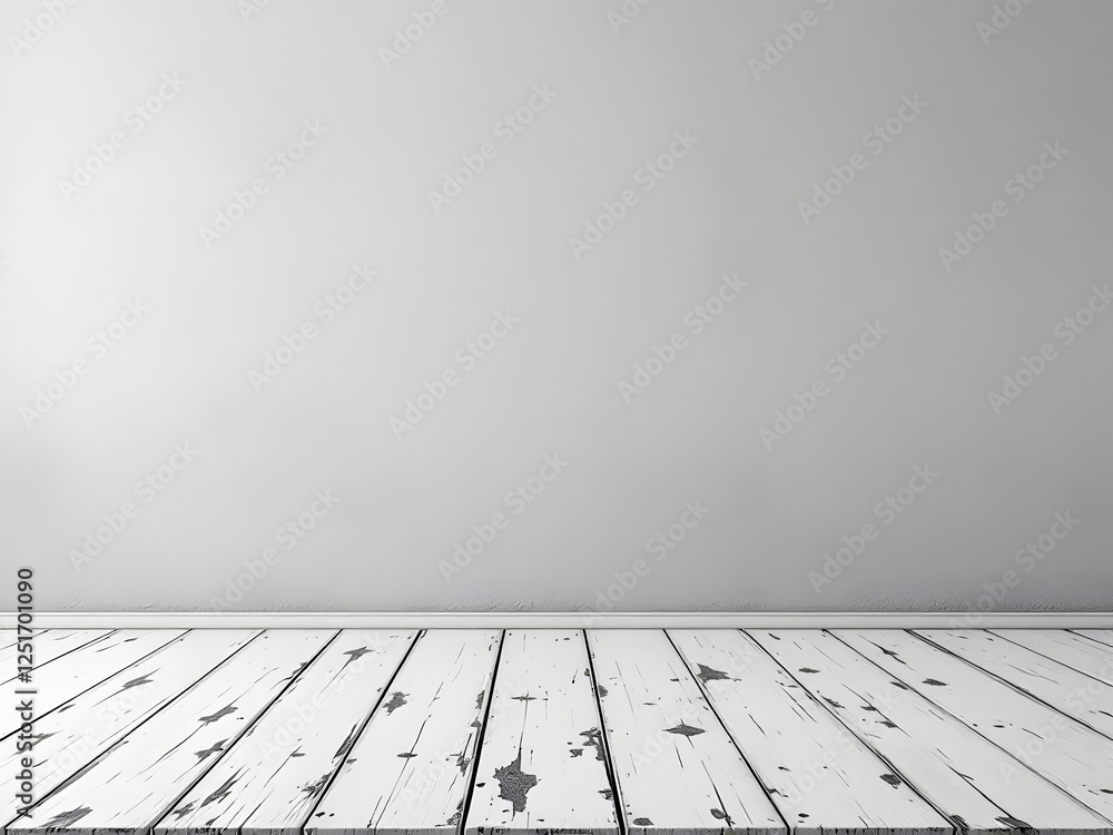 A minimalist room with a white wall and rustic wooden floor, creating a clean, bright space. A minimalist room with a white wall and rustic wooden floor, creating a clean, bright space.