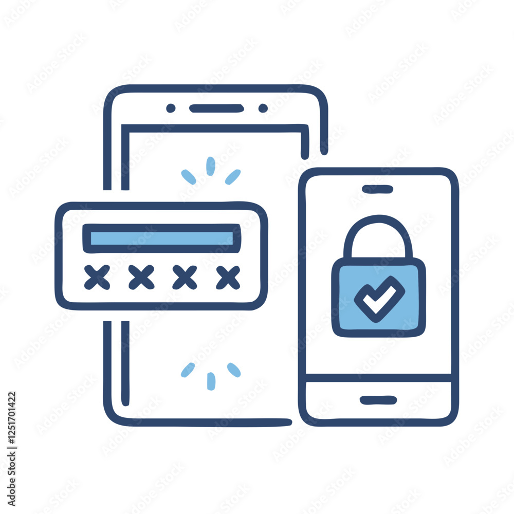 Two-factor authentication icon with smartphones and security lock Two-factor authentication icon with smartphones and security lock