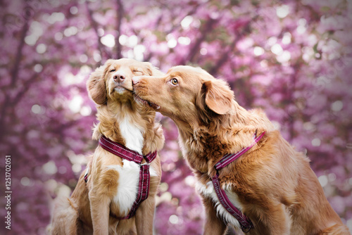 Canvas Print Two dogs kiss eachother
