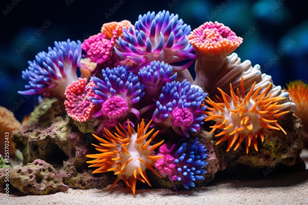 Fototapeta premium modern marine aquarium with colorful sea corals, fish