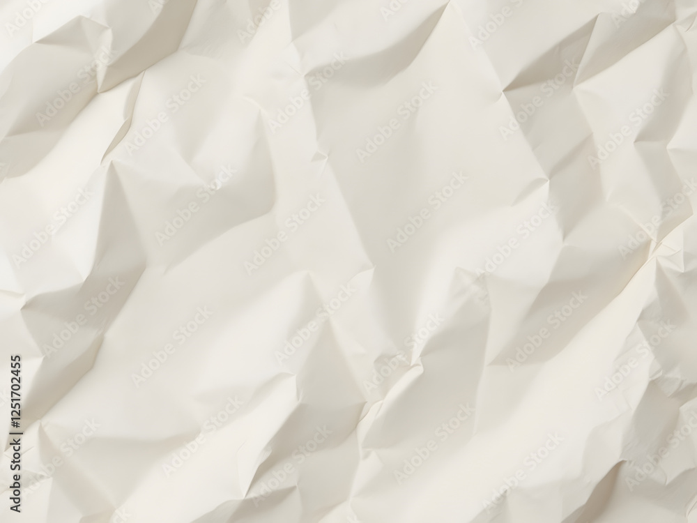 Fototapeta premium Crumpled, paper, texture, white, creased, folds, wrinkled, rough, background, crinkled, close-up, monochrome, grayscale, tactile, material, surface, irregular, uneven, bumpy, ridges, valleys, shadows,