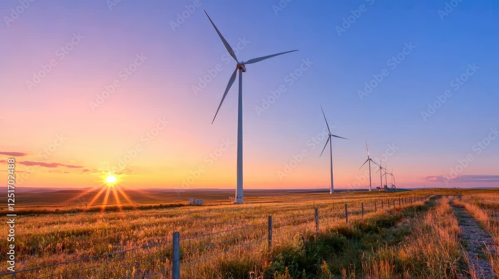 Obraz premium Wind turbines at sunset over a field