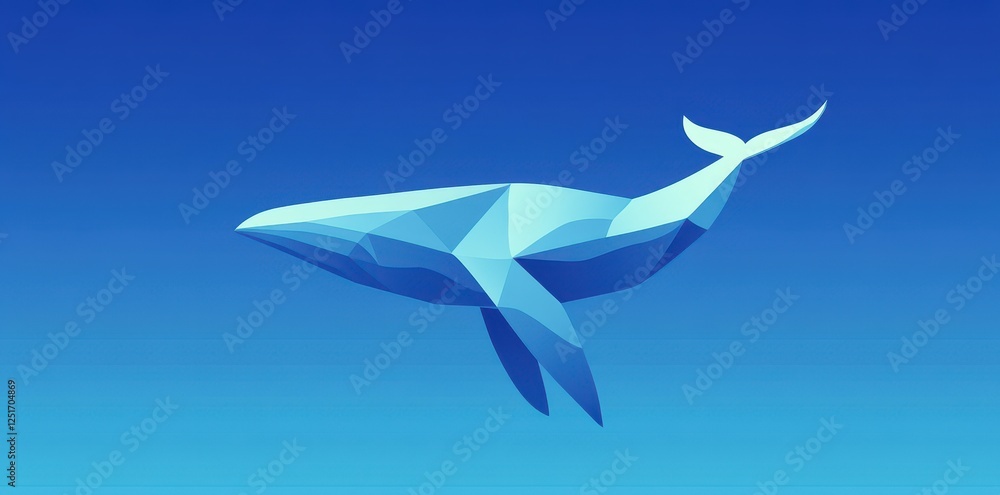 Geometric blue whale swimming gracefully in a bright ocean Geometric blue whale swimming gracefully in a bright ocean