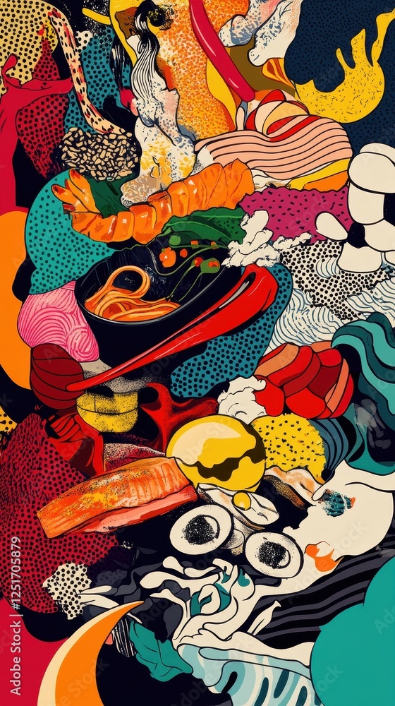 Obraz premium Colorful abstract depiction of various foods in a vibrant setting