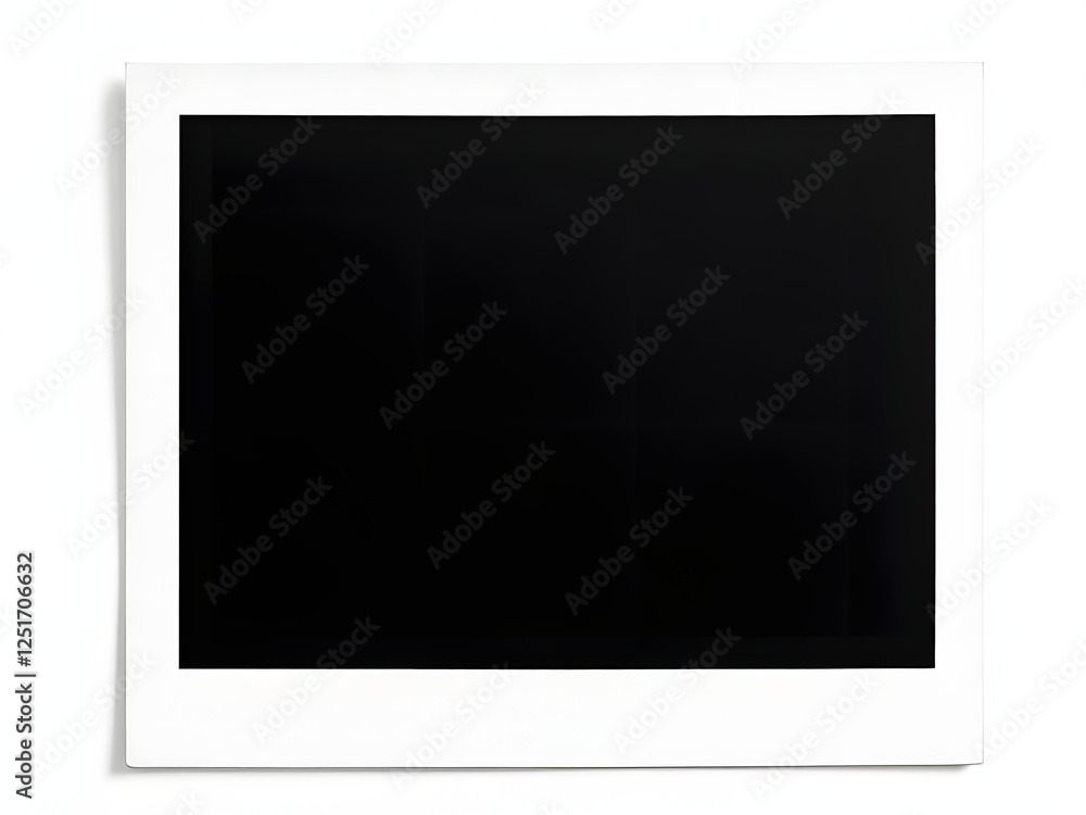A blank Polaroid frame with a black center, evoking a vintage and nostalgic photographic aesthetic. A blank Polaroid frame with a black center, evoking a vintage and nostalgic photographic aesthetic.