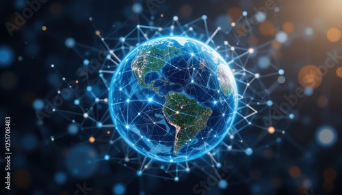 Global Network Connection Illuminated Earth, glowing bokeh