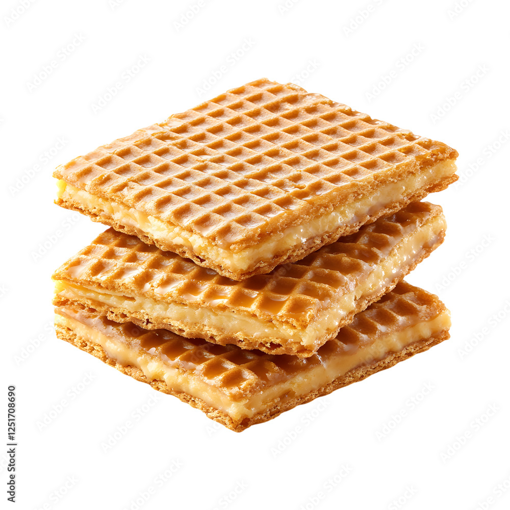 Stacked Caramel Covered Wafers Isolated on Transparent Background Stacked Caramel Covered Wafers Isolated on Transparent Background