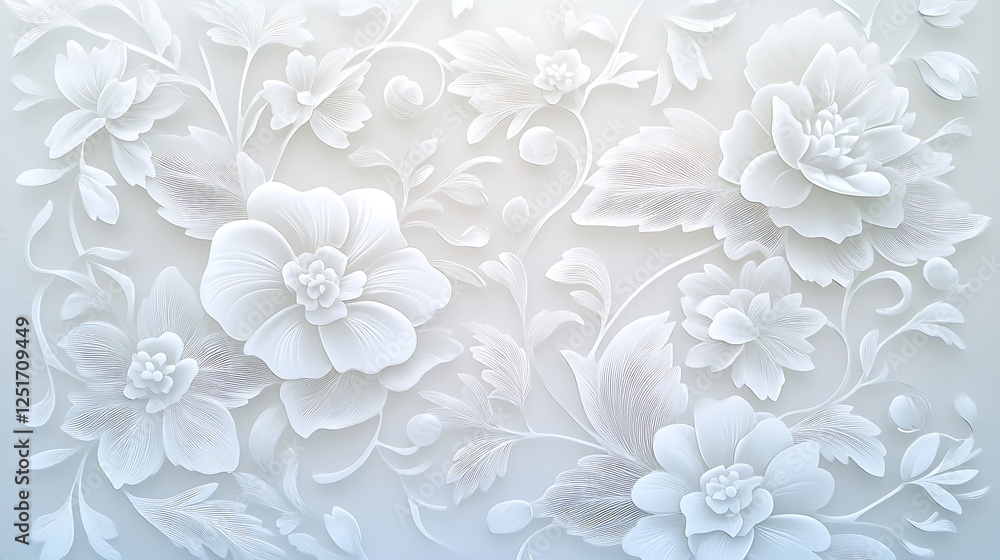 Elegant White Floral 3D Render: Intricate Design on a Subtle Background AI Generated Elegant White Floral 3D Render: Intricate Design on a Subtle Background AI Generated