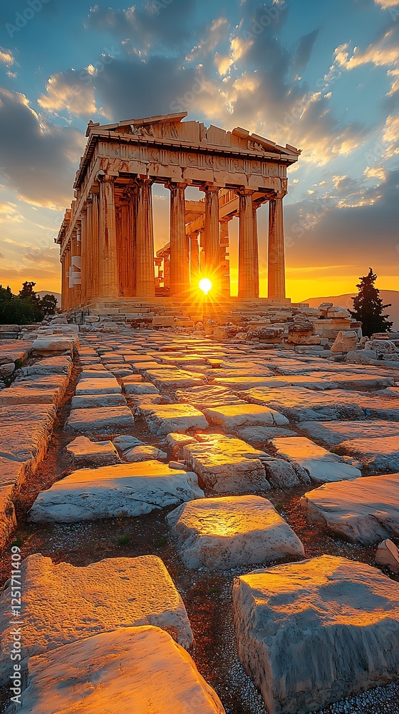 Obraz premium Ancient greek acropolis sunset high resolution hd photo