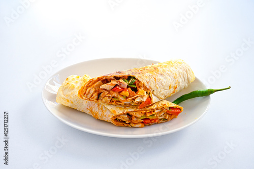 Obraz na plátně Meat, chicken shawarma kebab with yogurt and fried butter sauce