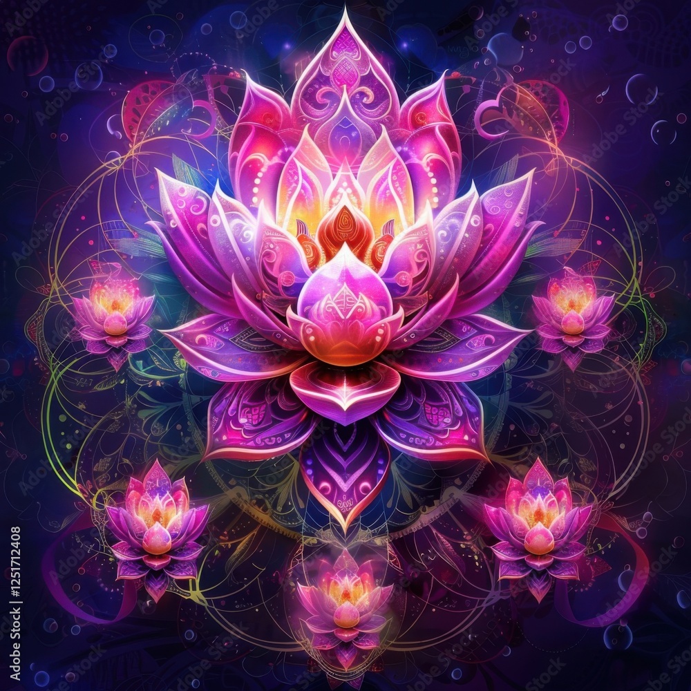 Fototapeta premium Vibrant Lotus Flower Design with Colorful Effects