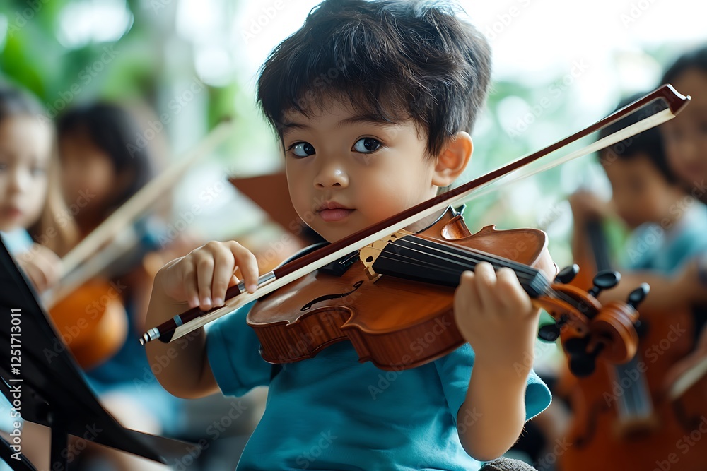 A child participating in a music lesson or activity, learning about different instruments and developing musical skills through practice and performance. A child participating in a music lesson or activity, learning about different instruments and developing musical skills through practice and performance.