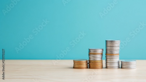 Wallpaper Mural Stacked Coins on Wooden Surface with Colorful Background Representing Financial Growth and Investment Strategy Torontodigital.ca