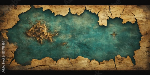 An old parchment map displays a sea with an island