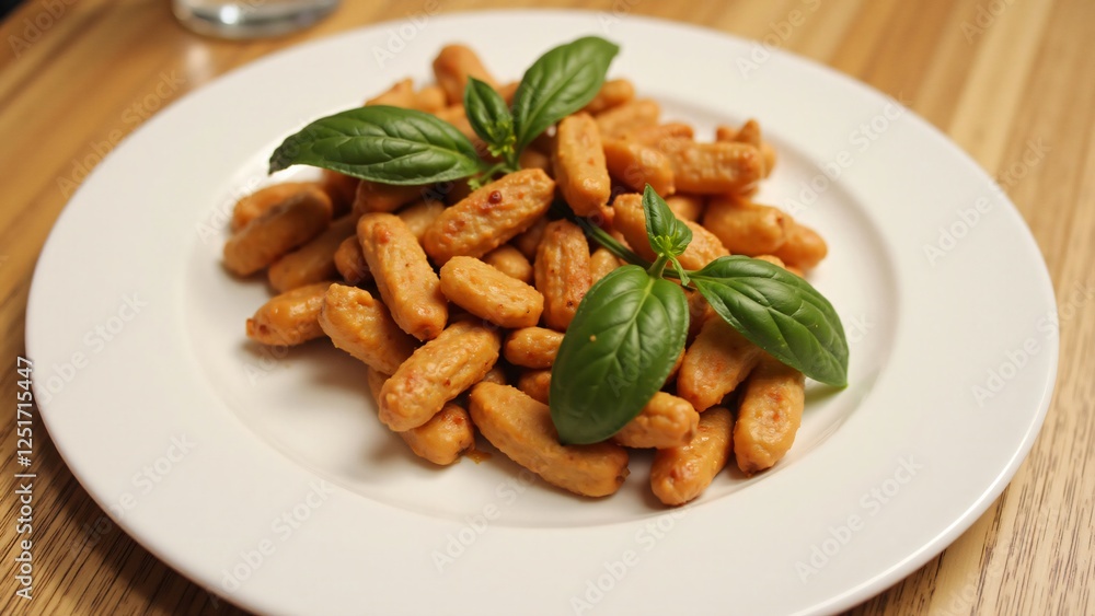 Spicy Breadsticks with Basil Garnish on White Plate Spicy Breadsticks with Basil Garnish on White Plate
