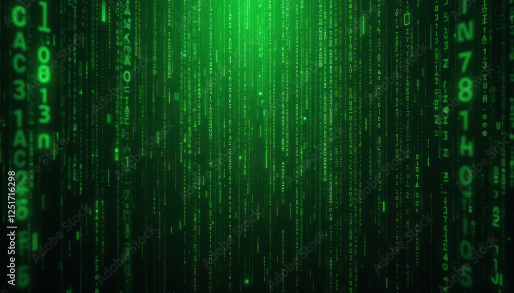 Green digital rain, code falling, dark background, tech backdrop Green digital rain, code falling, dark background, tech backdrop