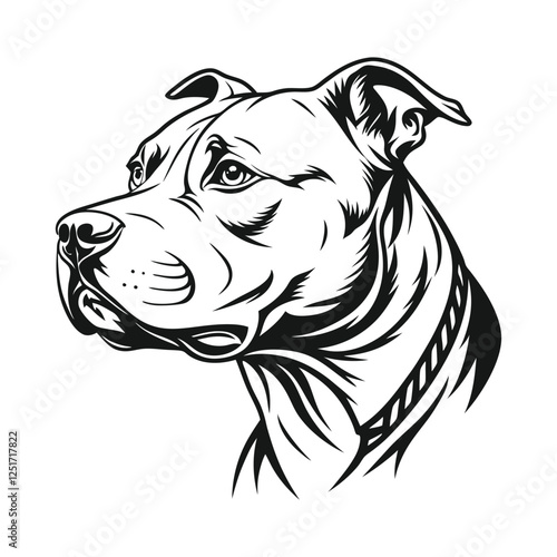 Pitbull dog face illustration, tatto style, hand drawn vector illustration isolated on a white background