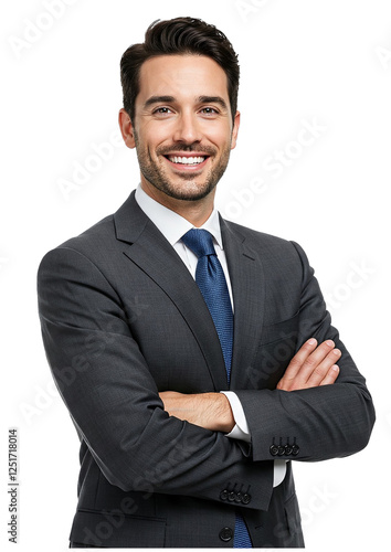 portrait of a smiling businessman png. Happy businessman isolated on transparent background. handsome man standing with crossed arms.