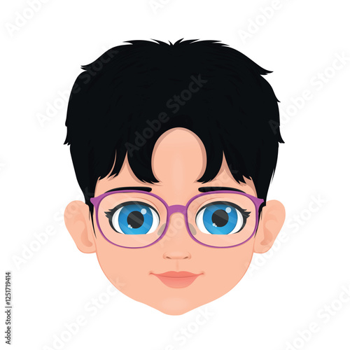 little girl child with glasses with colored eyes