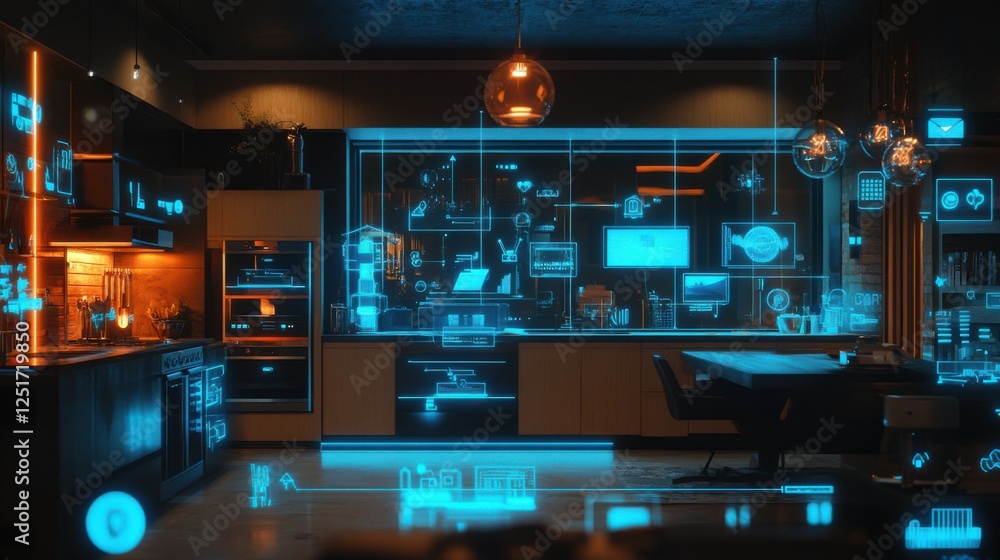 illustrate the concept of the Internet of Things with an image of a smart home, featuring various connected devices and appliances, shot from a low angle with a wide-angle lens illustrate the concept of the Internet of Things with an image of a smart home, featuring various connected devices and appliances, shot from a low angle with a wide-angle lens