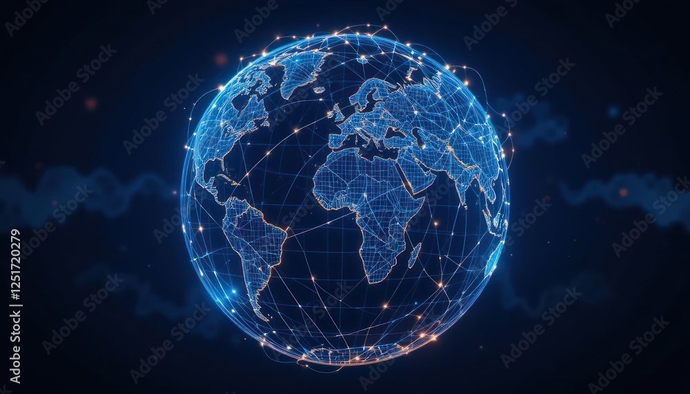 Global digital network sphere with continents and connections, abstract background Global digital network sphere with continents and connections, abstract background