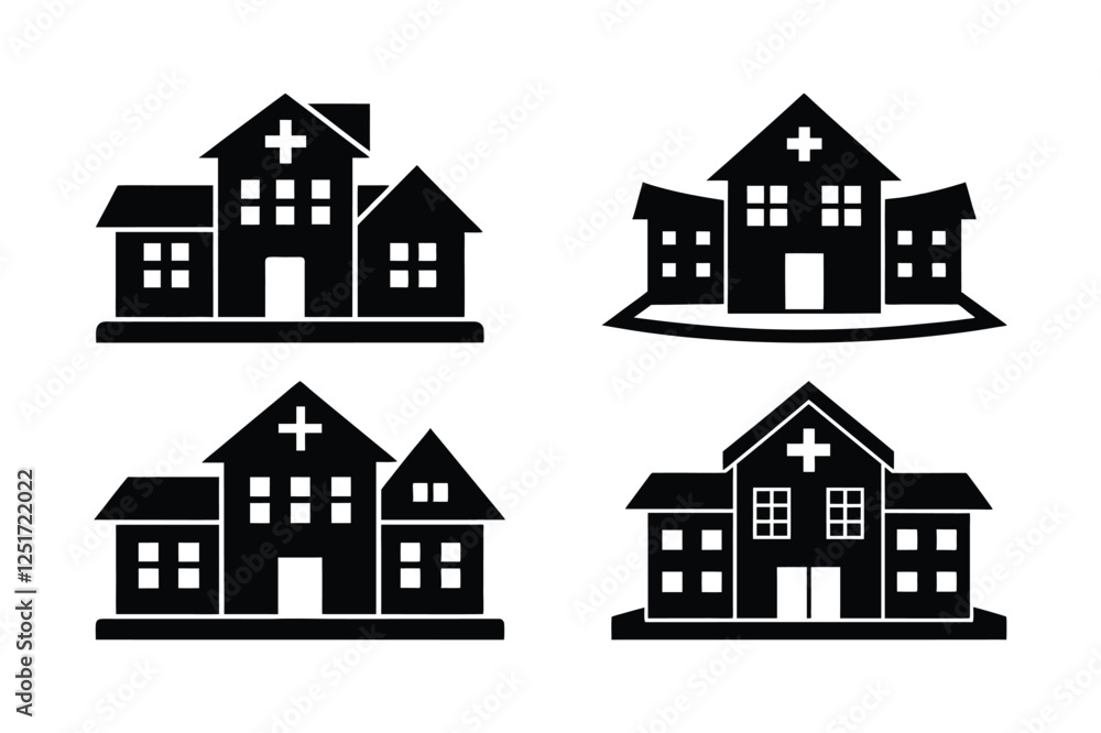 Fototapeta premium hospital building, silhouette vector, on white background