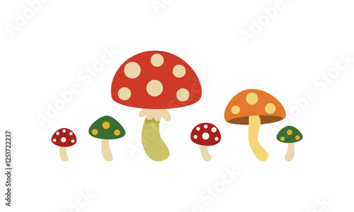 Set of fly agaric. Red poison mushroom isolated on white. Vector illustration, colorful cartoon design