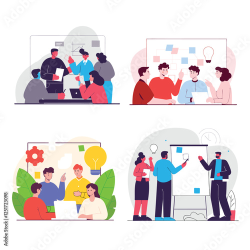 Team collaboration and meeting session with a digital Kanban board