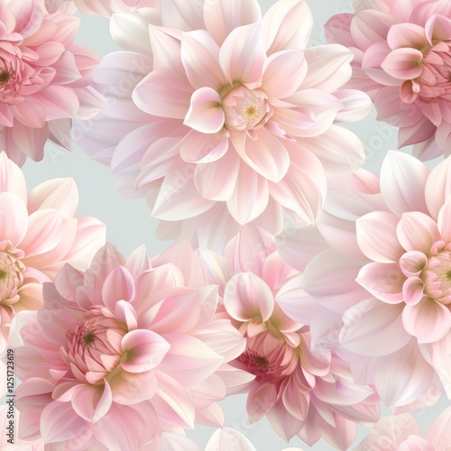 Elegant floral pattern featuring soft pastels with dahlia blooms, creating a seamless background for spring sophistication