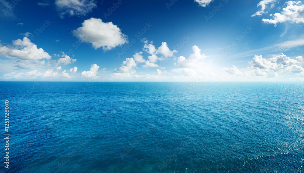Obraz premium blue sea or ocean with sunny and cloudy sky