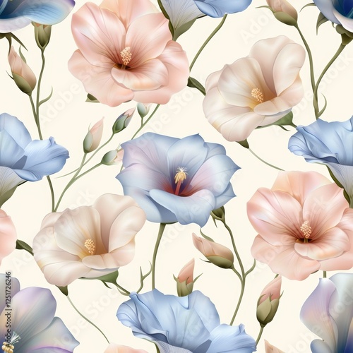 Elegant floral pattern with soft pastels featuring morning glory blooms for a sophisticated spring vibe