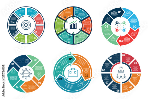 vector circular infographic templates set for business processes and strategy design