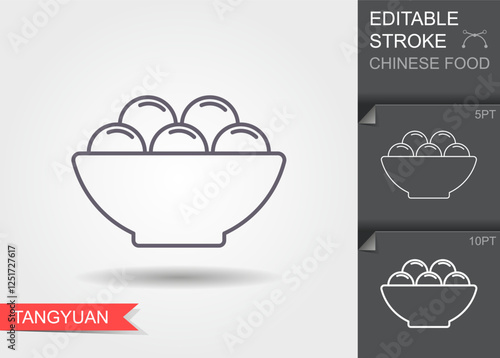 Rice Balls Tangyuan Design Chinese New Year Icon. Line icon with editable stroke with shadow