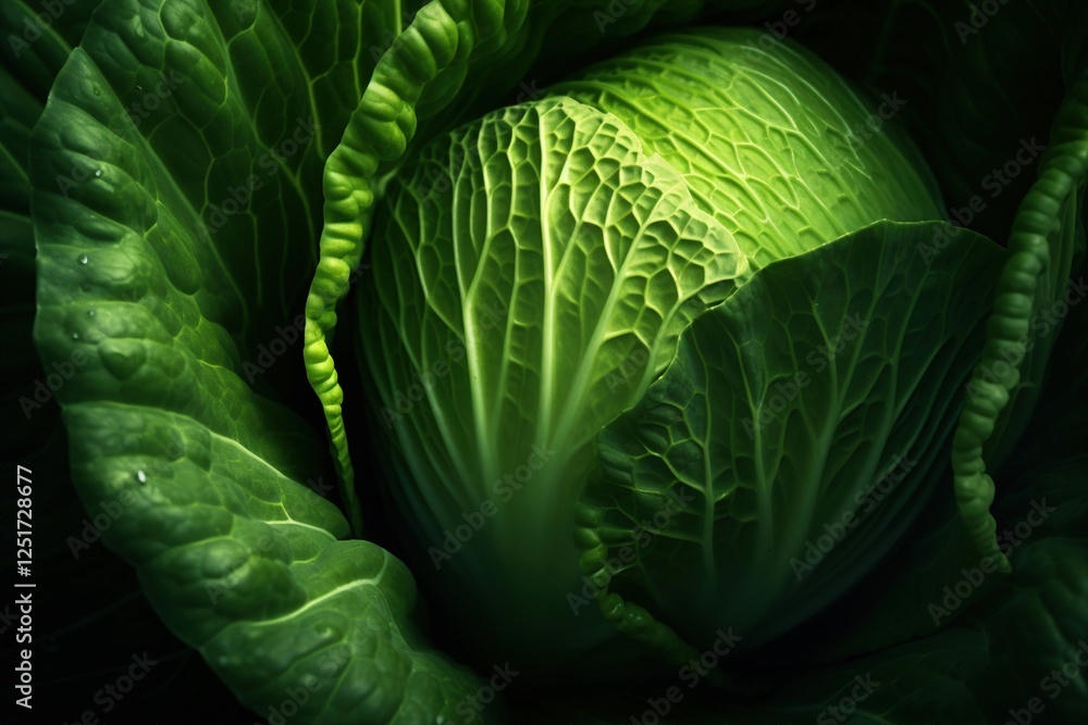Obraz premium Fresh green cabbage nestled among leafy greens in a natural setting