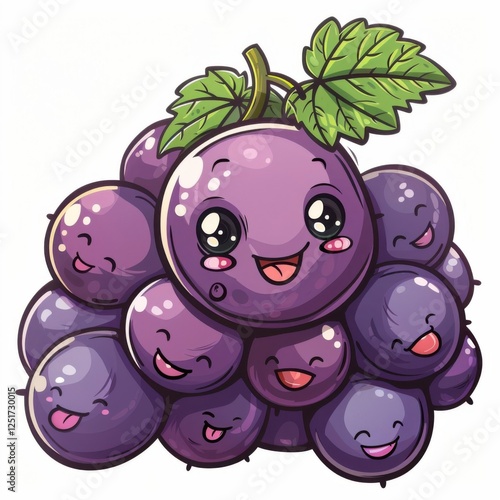 Wallpaper Mural Cute Cartoon Grapes with Smiling Faces and Leaf Torontodigital.ca