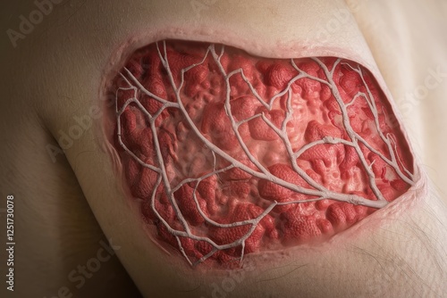 Close-up View of a Detailed Human Body Cross-Section, Revealing Intricate Vascular Network and Tissue Structures photo