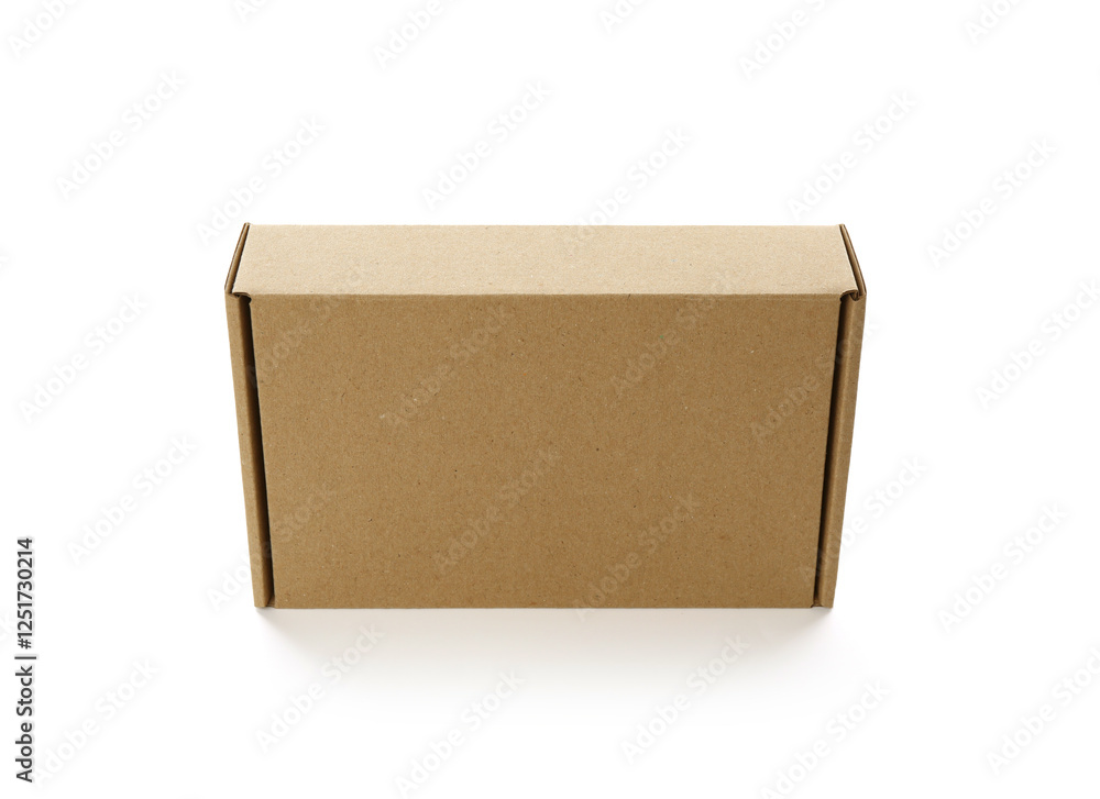 One closed cardboard box isolated on white. Mockup for design One closed cardboard box isolated on white. Mockup for design