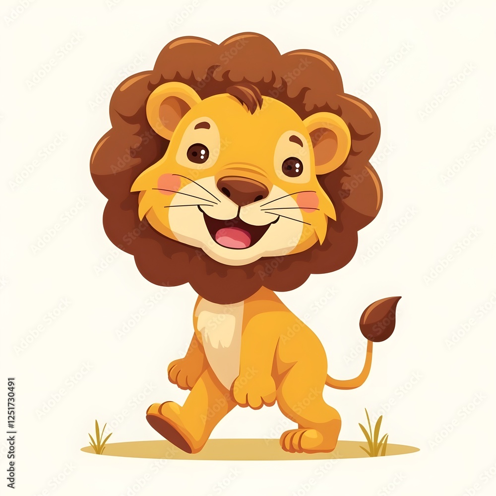 Cute Lion Walking With Cheerful Cartoon Vector Icon Illustration Animal Nature Icon Isolated Cute Lion Walking With Cheerful Cartoon Vector Icon Illustration Animal Nature Icon Isolated