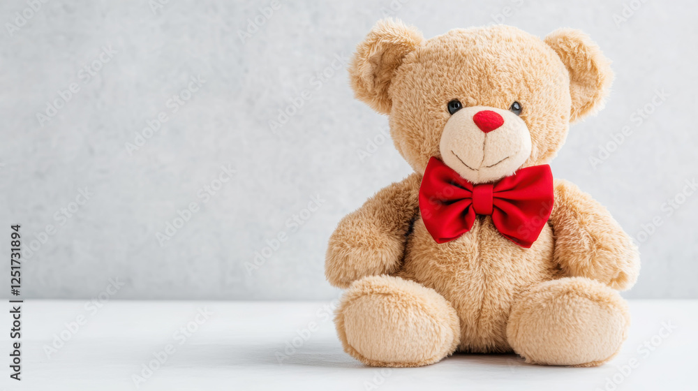 Obraz premium Charming teddy bear with red bow tie for nursery decor and gifts