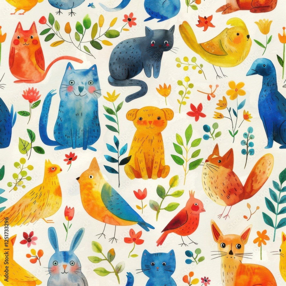 Obraz premium Colorful Animal and Floral Pattern Design