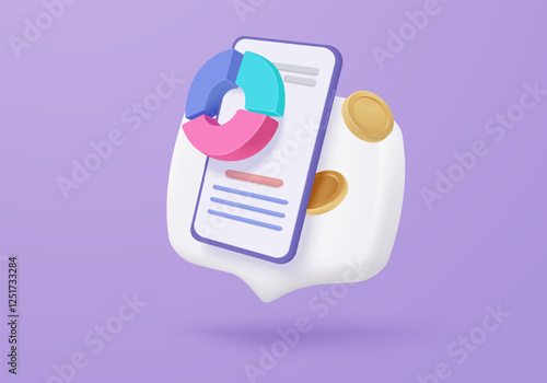 3D stock trading graph report for statistic market in bubble icon. Sell and buy money cash and exchange with finance business, analyzing investment. 3d bank trading icon vector render illustration